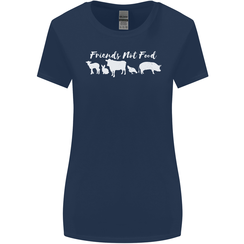 Vegan Animals Are Friends Not Food Womens Wider Cut T-Shirt Navy Blue