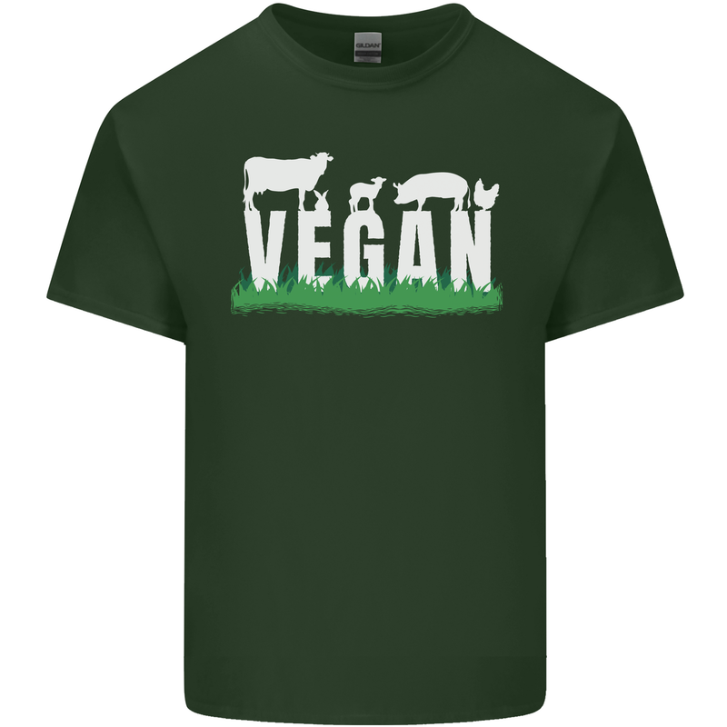 Vegan Field Mens Cotton T-Shirt Tee Top Forest Green