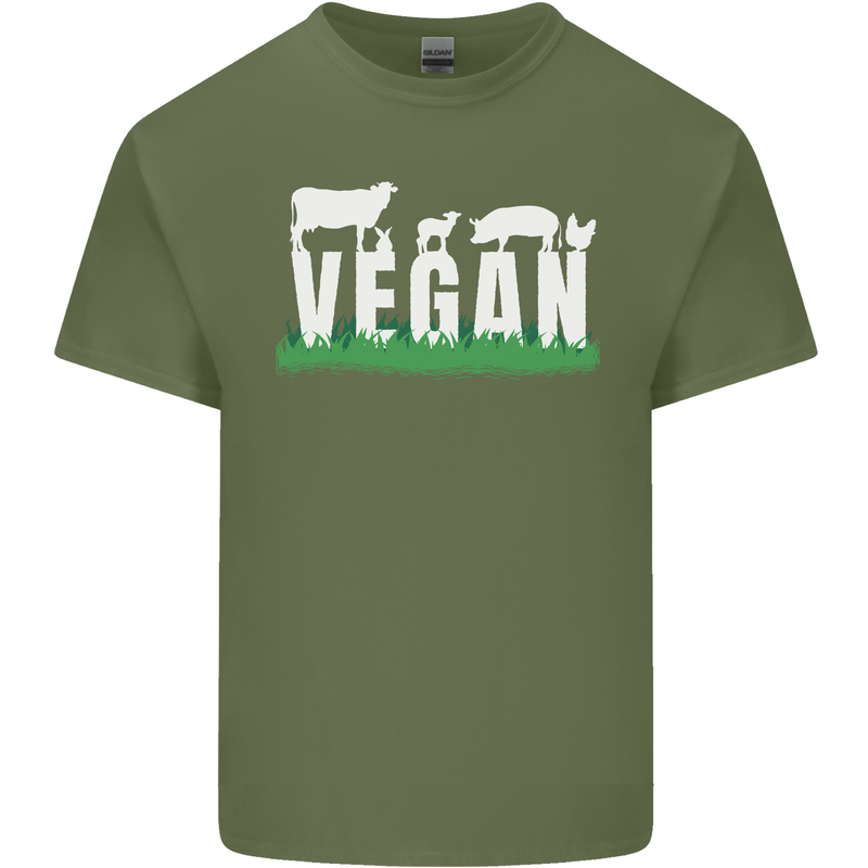 Vegan Field Mens Cotton T-Shirt Tee Top Military Green