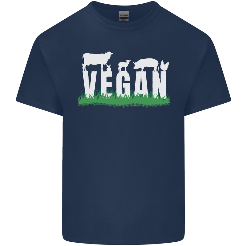 Vegan Field Mens Cotton T-Shirt Tee Top Navy Blue