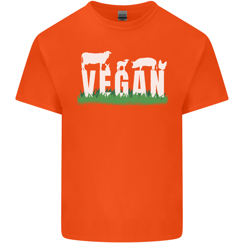 Vegan Field Mens Cotton T-Shirt Tee Top Orange