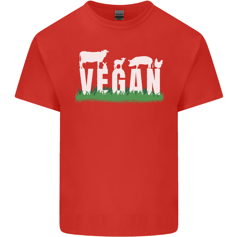 Vegan Field Mens Cotton T-Shirt Tee Top Red