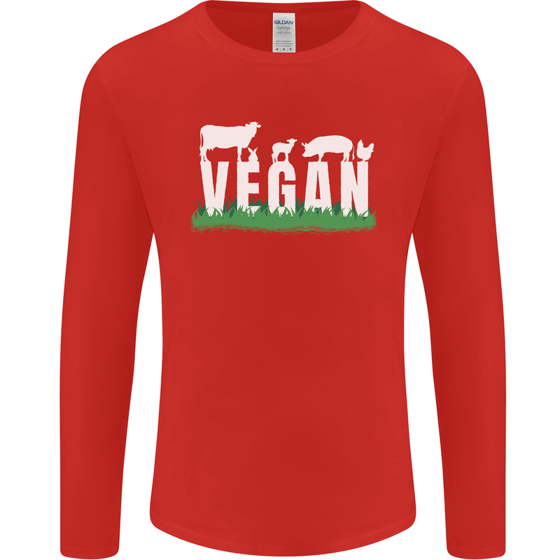 Vegan Field Mens Long Sleeve T-Shirt Red