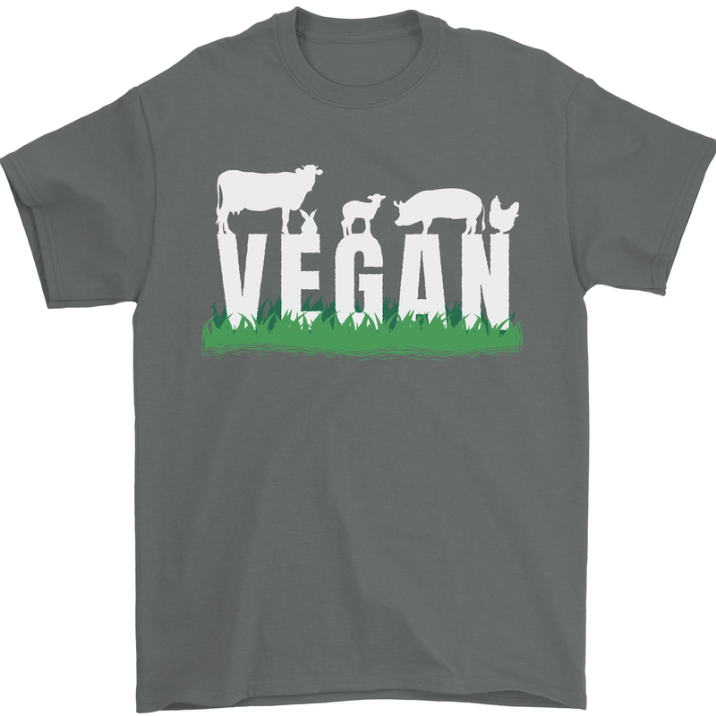 Vegan Field Mens T-Shirt 100% Cotton Charcoal
