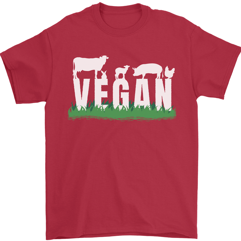Vegan Field Mens T-Shirt 100% Cotton Red