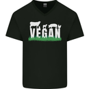 Vegan Field Mens V-Neck Cotton T-Shirt Black