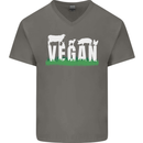 Vegan Field Mens V-Neck Cotton T-Shirt Charcoal