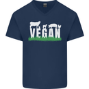 Vegan Field Mens V-Neck Cotton T-Shirt Navy Blue
