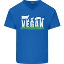 Vegan Field Mens V-Neck Cotton T-Shirt Royal Blue