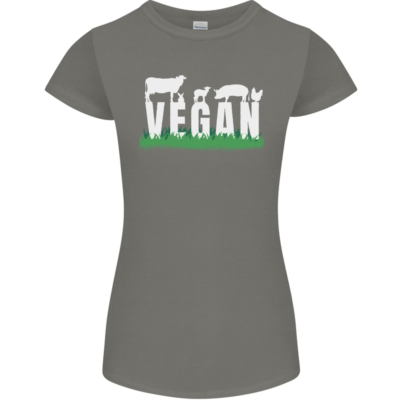 Vegan Field Womens Petite Cut T-Shirt Charcoal