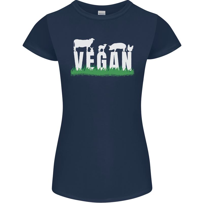 Vegan Field Womens Petite Cut T-Shirt Navy Blue