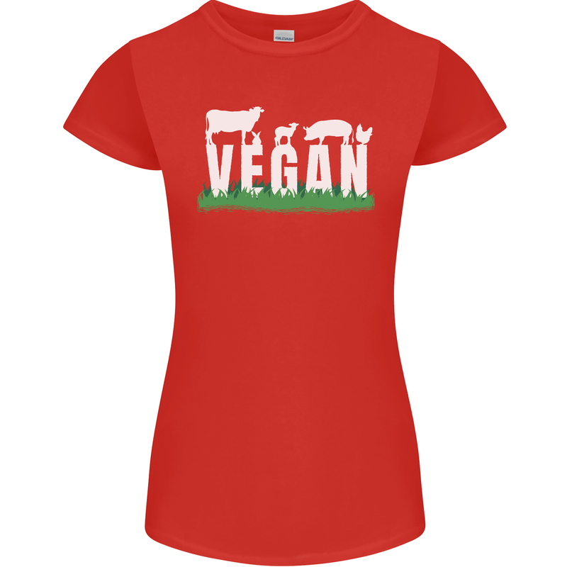 Vegan Field Womens Petite Cut T-Shirt Red