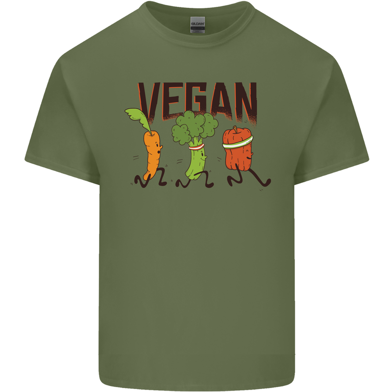 Vegan Fitness Mens Cotton T-Shirt Tee Top Military Green