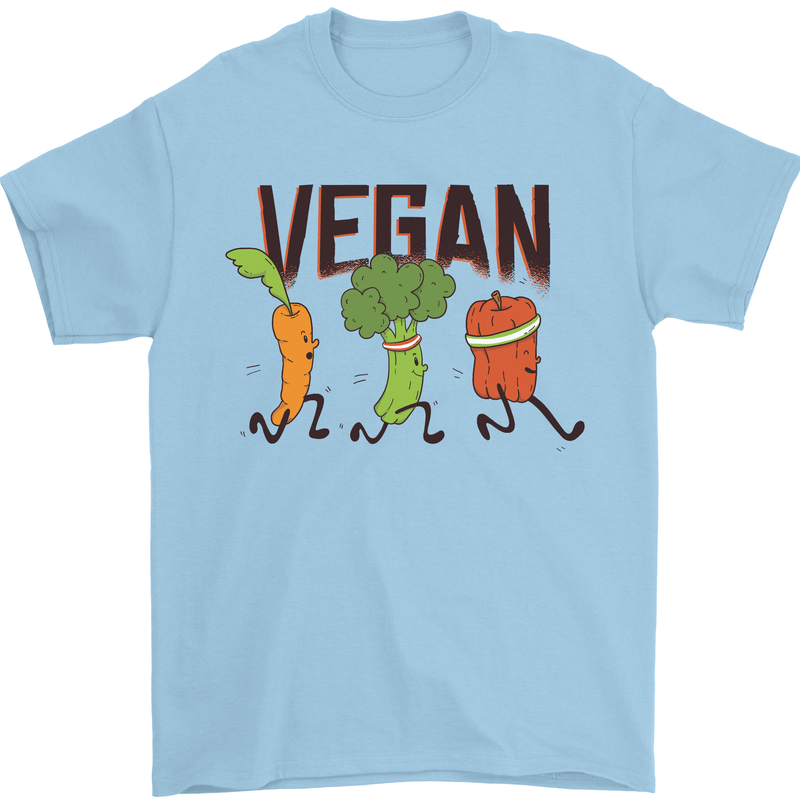 Vegan Fitness Mens T-Shirt 100% Cotton Light Blue