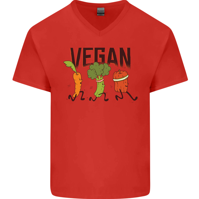 Vegan Fitness Mens V-Neck Cotton T-Shirt Red