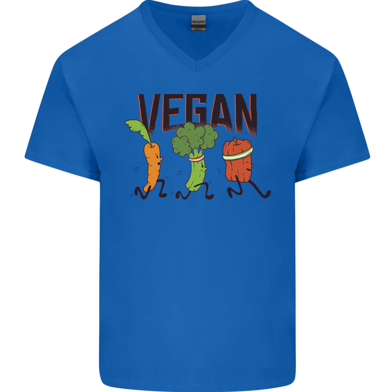 Vegan Fitness Mens V-Neck Cotton T-Shirt Royal Blue