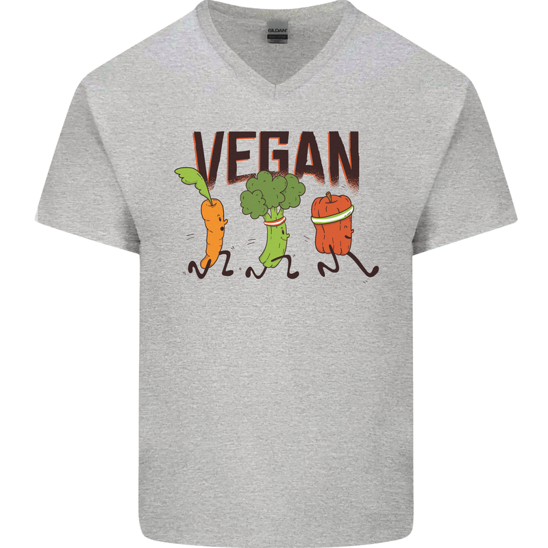 Vegan Fitness Mens V-Neck Cotton T-Shirt Sports Grey