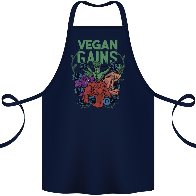 Vegan Gym Bodybuilding Vegetarian Cotton Apron 100% Organic Navy Blue