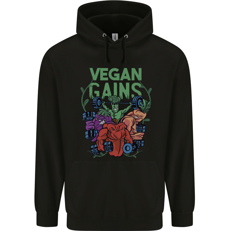 Vegan Gym Bodybuilding Vegetarian Mens 80% Cotton Hoodie Black