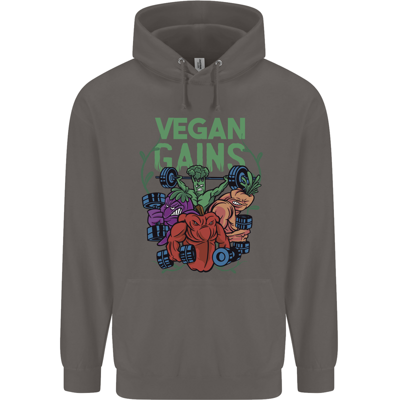 Vegan Gym Bodybuilding Vegetarian Mens 80% Cotton Hoodie Charcoal
