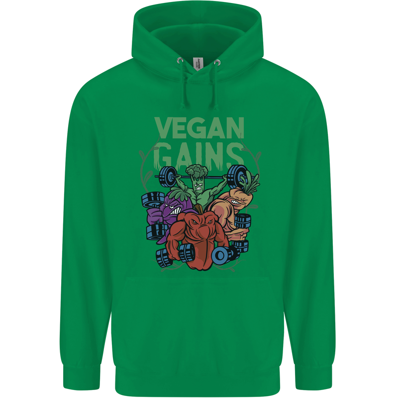 Vegan Gym Bodybuilding Vegetarian Mens 80% Cotton Hoodie Irish Green