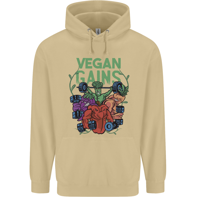 Vegan Gym Bodybuilding Vegetarian Mens 80% Cotton Hoodie Sand