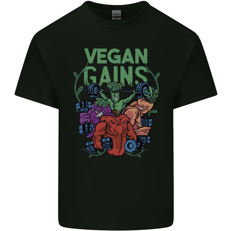 Vegan Gym Bodybuilding Vegetarian Mens Cotton T-Shirt Tee Top Black