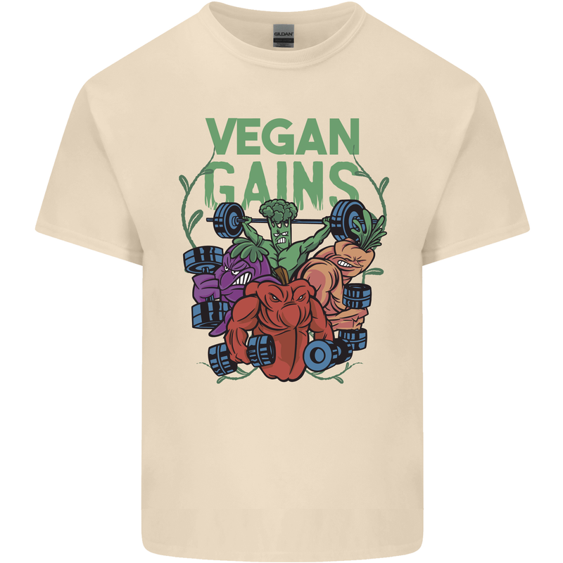 Vegan Gym Bodybuilding Vegetarian Mens Cotton T-Shirt Tee Top Natural