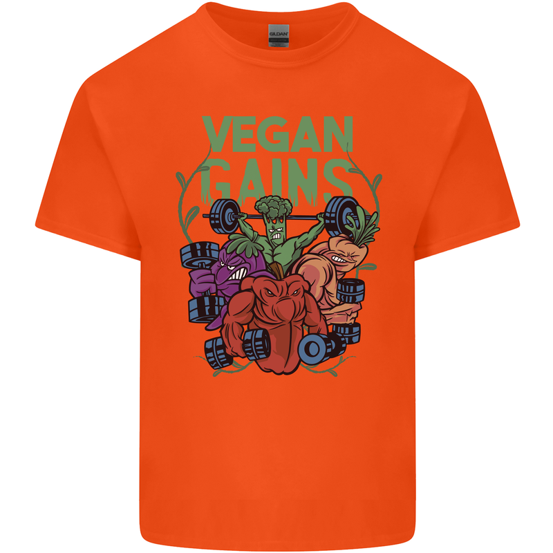 Vegan Gym Bodybuilding Vegetarian Mens Cotton T-Shirt Tee Top Orange