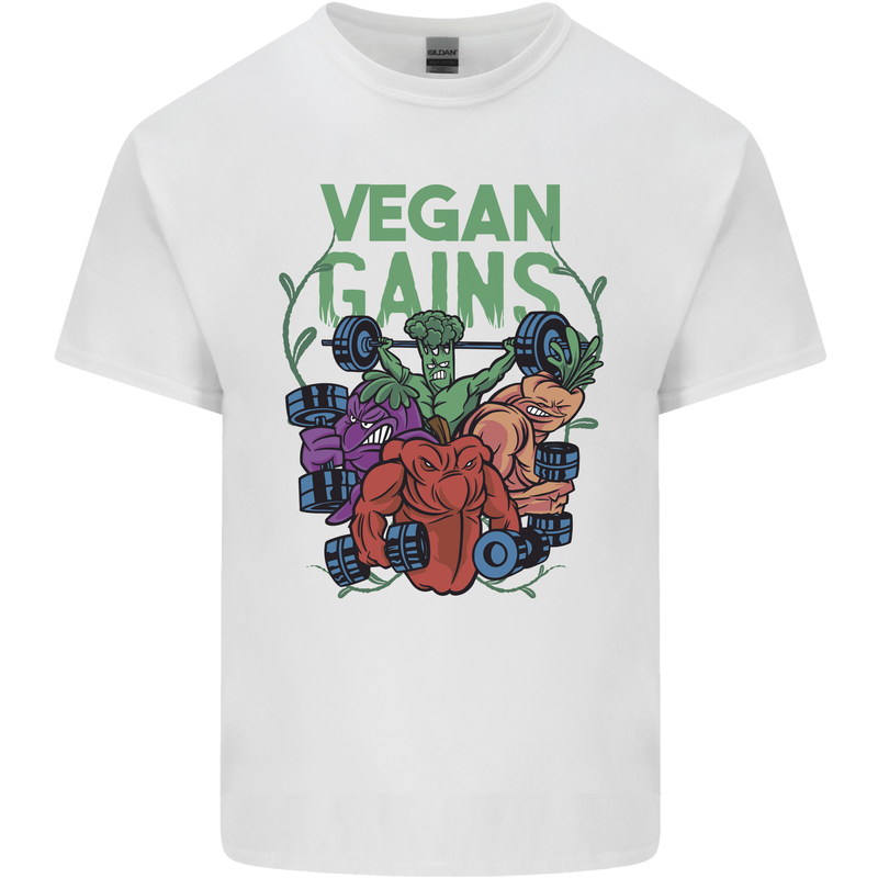 Vegan Gym Bodybuilding Vegetarian Mens Cotton T-Shirt Tee Top White