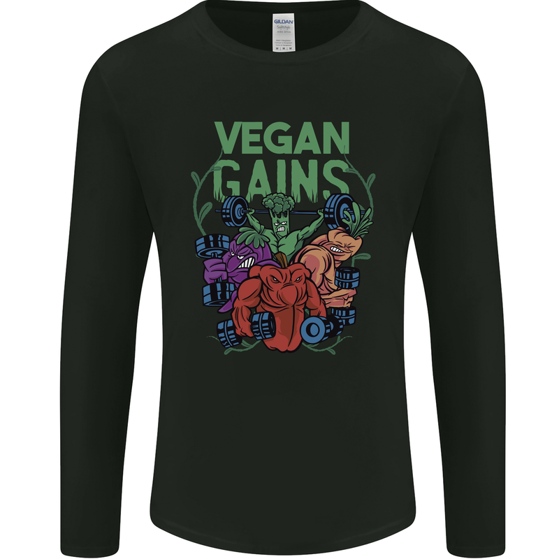 Vegan Gym Bodybuilding Vegetarian Mens Long Sleeve T-Shirt Black