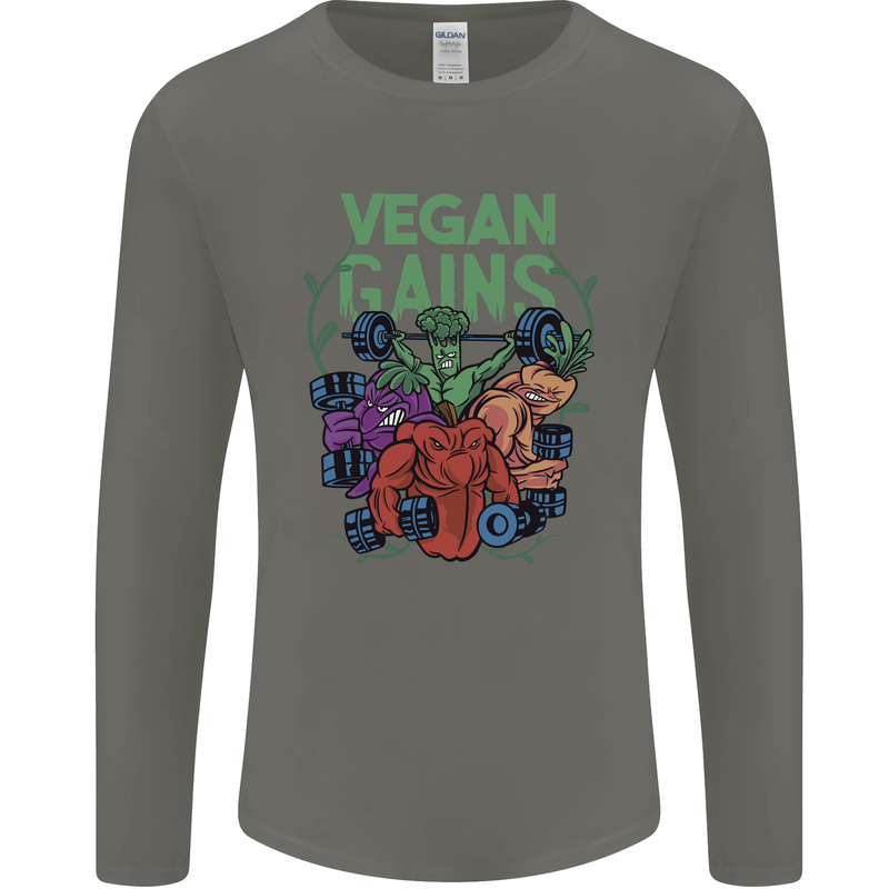 Vegan Gym Bodybuilding Vegetarian Mens Long Sleeve T-Shirt Charcoal