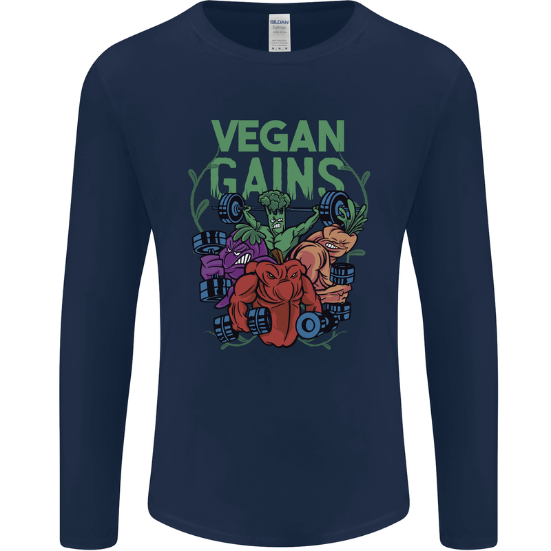 Vegan Gym Bodybuilding Vegetarian Mens Long Sleeve T-Shirt Navy Blue