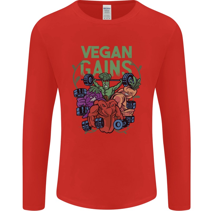 Vegan Gym Bodybuilding Vegetarian Mens Long Sleeve T-Shirt Red