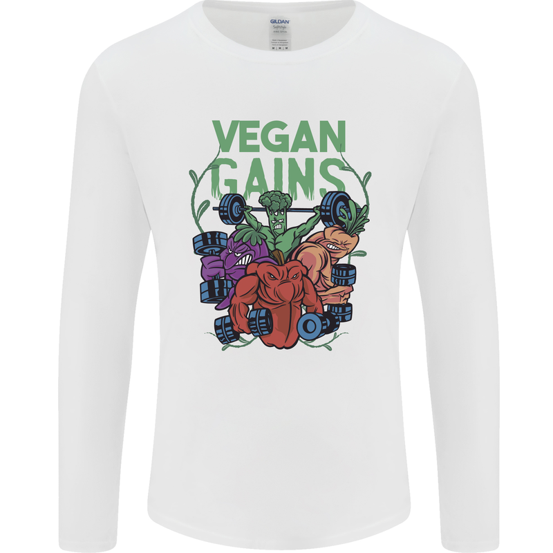 Vegan Gym Bodybuilding Vegetarian Mens Long Sleeve T-Shirt White