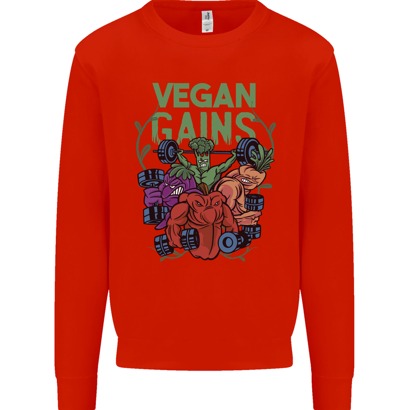 Vegan Gym Bodybuilding Vegetarian Mens Sweatshirt Jumper Bright Red