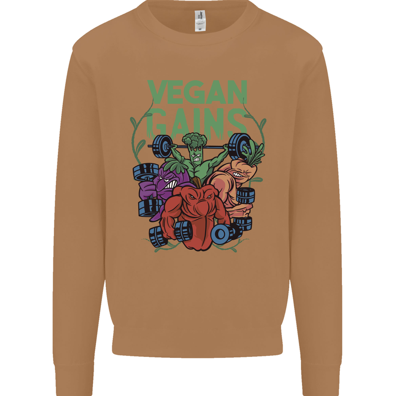 Vegan Gym Bodybuilding Vegetarian Mens Sweatshirt Jumper Caramel Latte