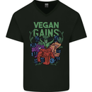 Vegan Gym Bodybuilding Vegetarian Mens V-Neck Cotton T-Shirt Black