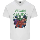 Vegan Gym Bodybuilding Vegetarian Mens V-Neck Cotton T-Shirt White