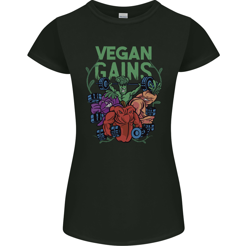 Vegan Gym Bodybuilding Vegetarian Womens Petite Cut T-Shirt Black