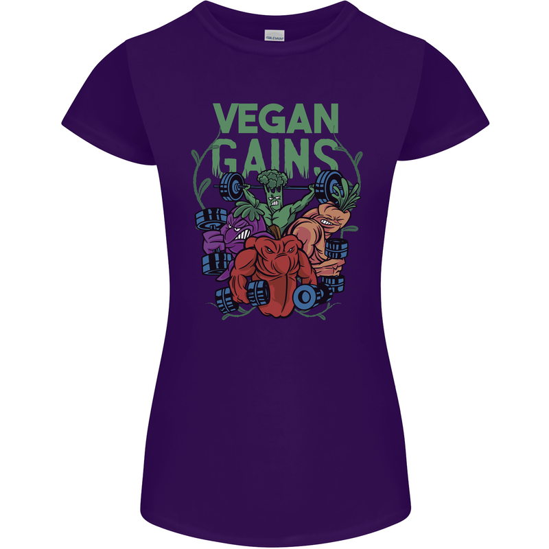 Vegan Gym Bodybuilding Vegetarian Womens Petite Cut T-Shirt Purple