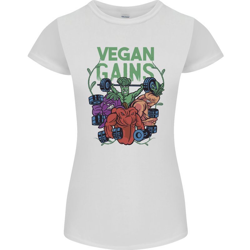 Vegan Gym Bodybuilding Vegetarian Womens Petite Cut T-Shirt White