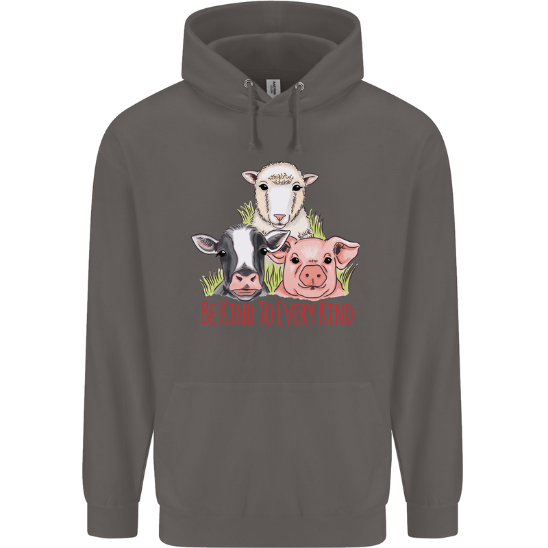Vegan Kind to Ever Kind Vegetarian Mens 80% Cotton Hoodie Charcoal