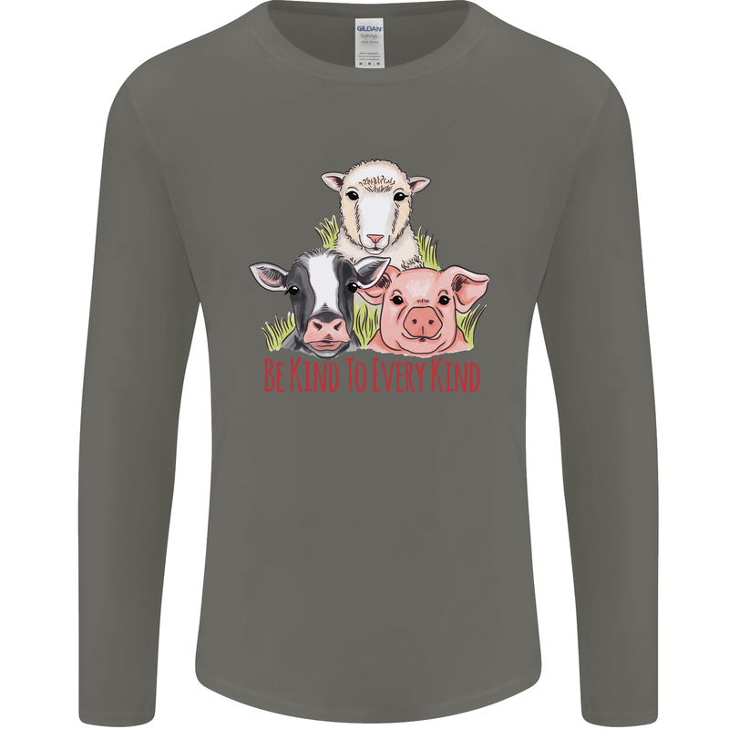 Vegan Kind to Ever Kind Vegetarian Mens Long Sleeve T-Shirt Charcoal