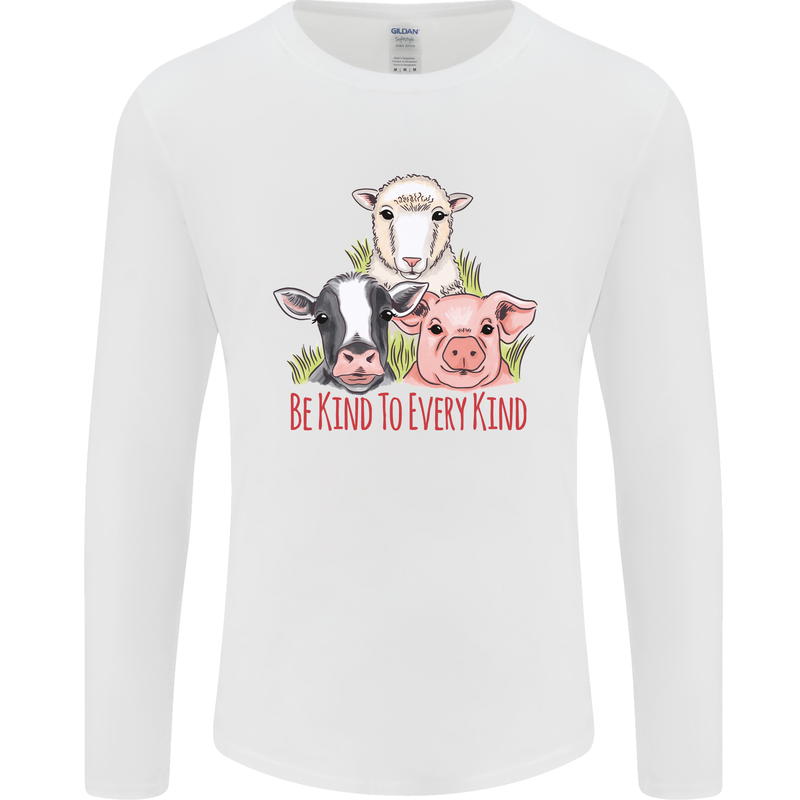Vegan Kind to Ever Kind Vegetarian Mens Long Sleeve T-Shirt White