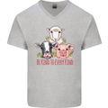 Vegan Kind to Ever Kind Vegetarian Mens V-Neck Cotton T-Shirt Sports Grey