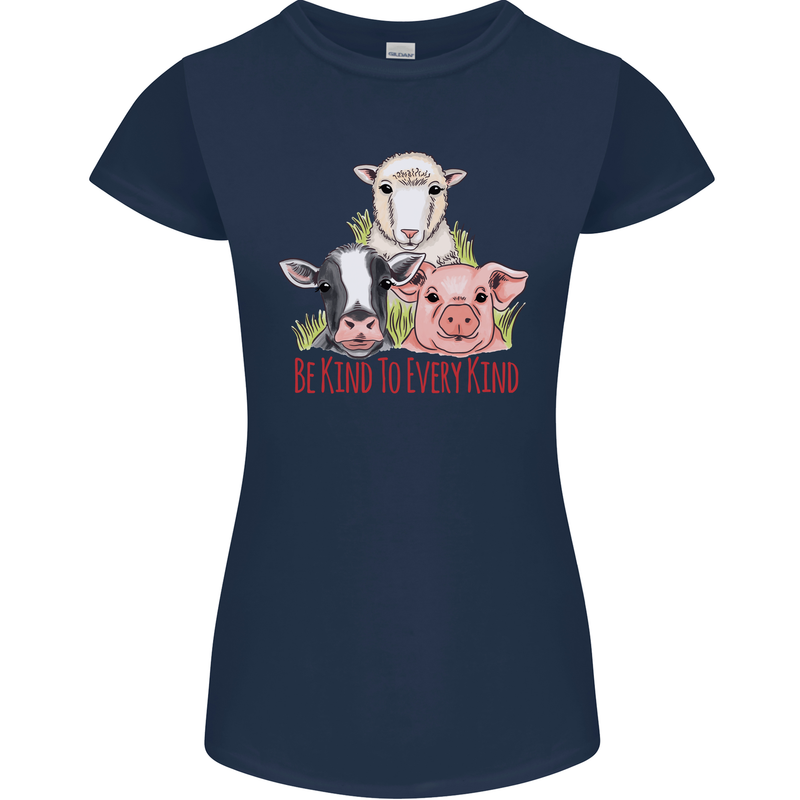 Vegan Kind to Ever Kind Vegetarian Womens Petite Cut T-Shirt Navy Blue