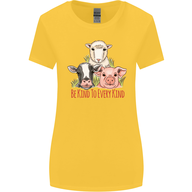 Vegan Kind to Ever Kind Vegetarian Womens Wider Cut T-Shirt Yellow