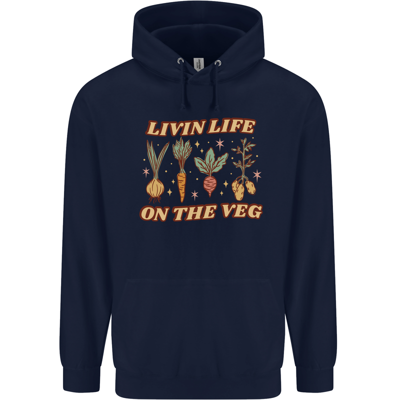 Vegan Living Life on the Veg Vegetarian Childrens Kids Hoodie Navy Blue