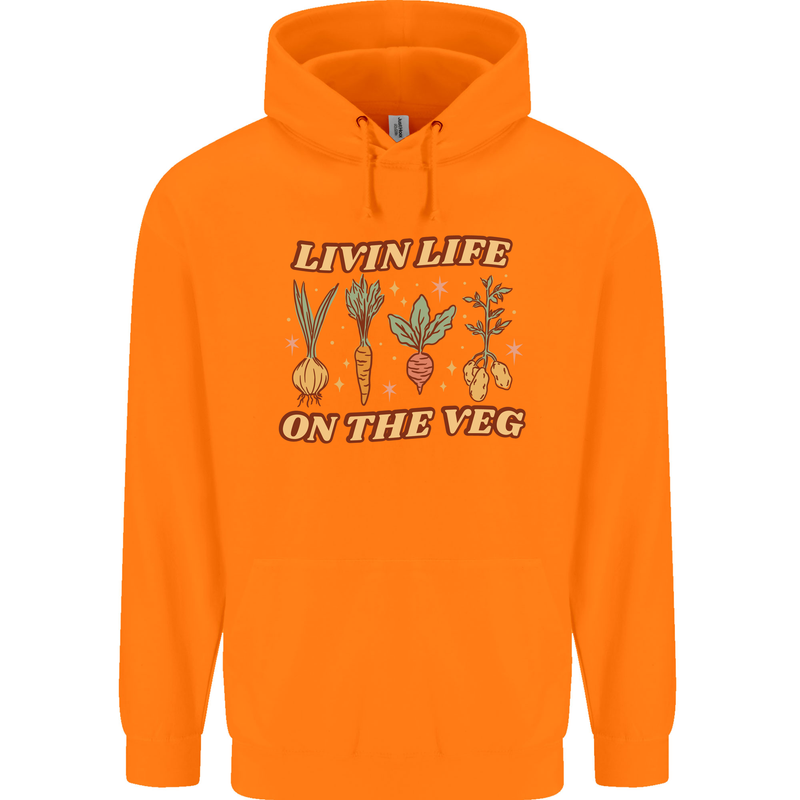 Vegan Living Life on the Veg Vegetarian Childrens Kids Hoodie Orange